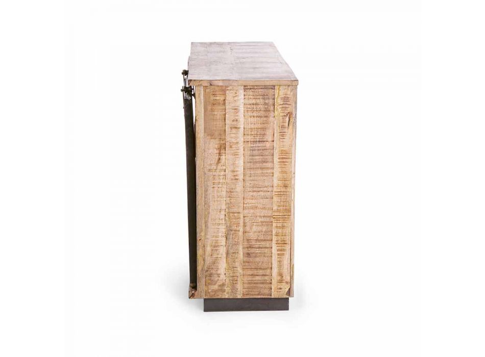 Sideboard aus Holz und Stahl mit Tür und 4 Schubladen im Industriestil - Renza Viadurini