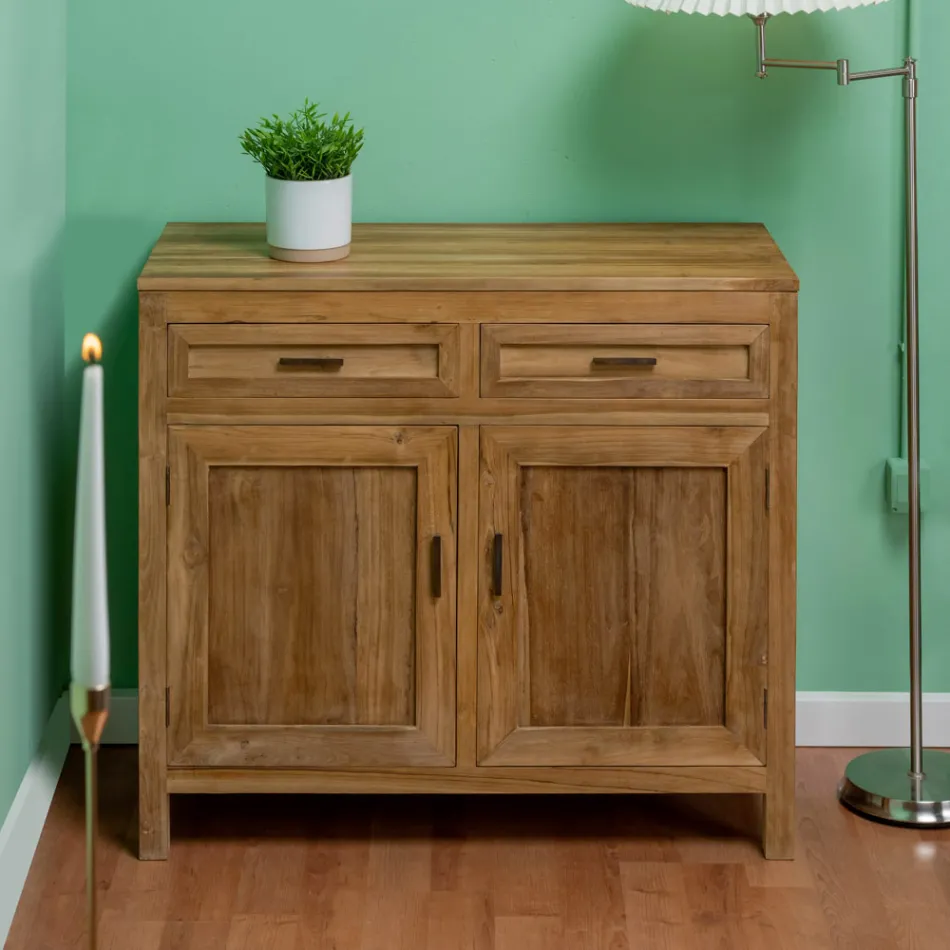 Sideboard aus massivem Teakholz mit 2 Türen und 2 Schubladen - Budo Viadurini