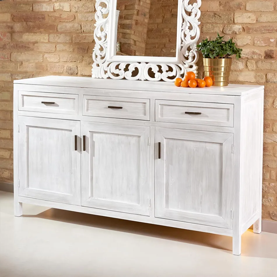 Sideboard aus massivem Teakholz mit 3 Türen und 3 Schubladen - Sumo Viadurini