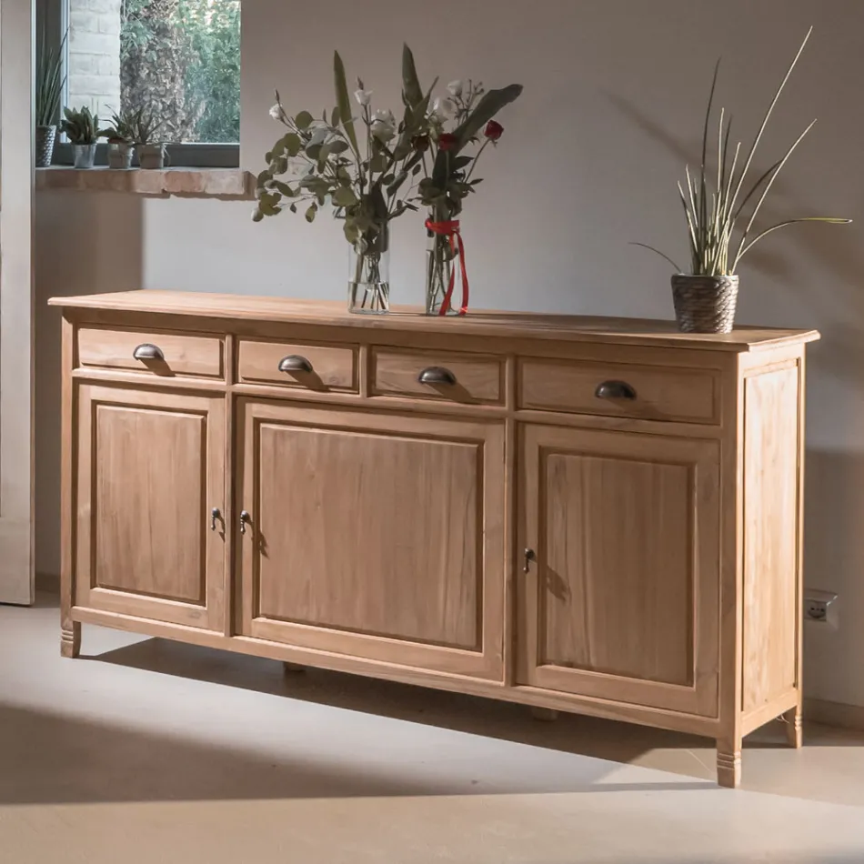 Massives Teak-Sideboard mit 3 Türen und 4 Schubladen - Judo Viadurini