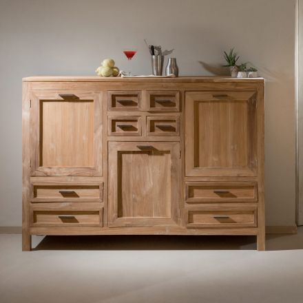Sideboard aus massivem Teakholz mit 3 Türen und 8 Schubladen - Quan Viadurini