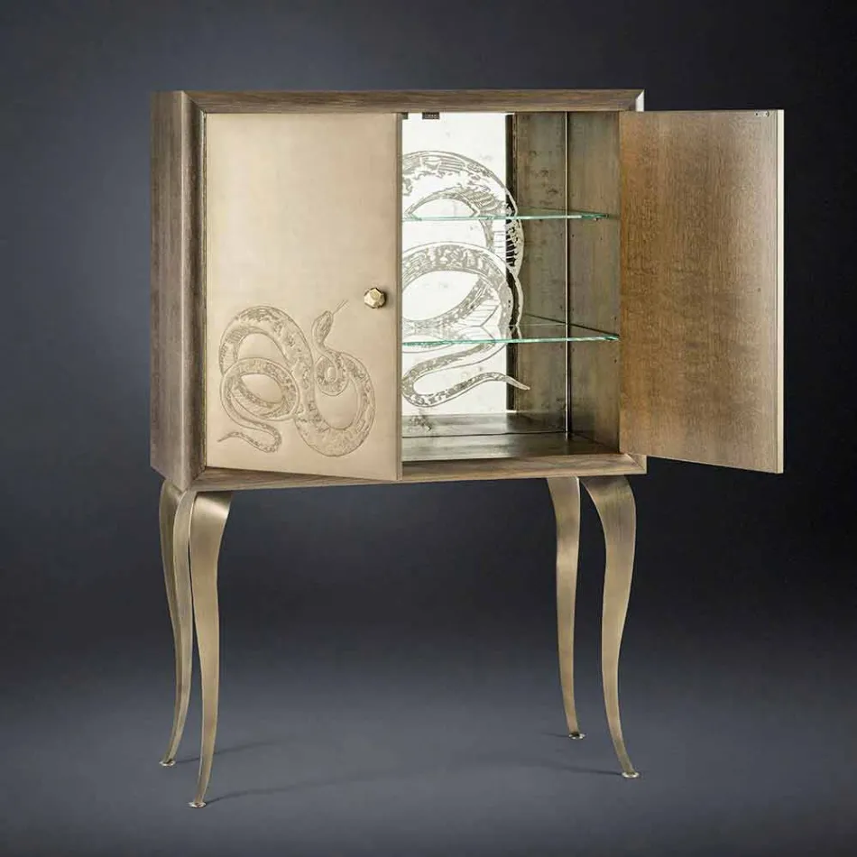 Modernes Sideboard mit 2 Türen aus Massivholz und Joy Anilinleder Viadurini