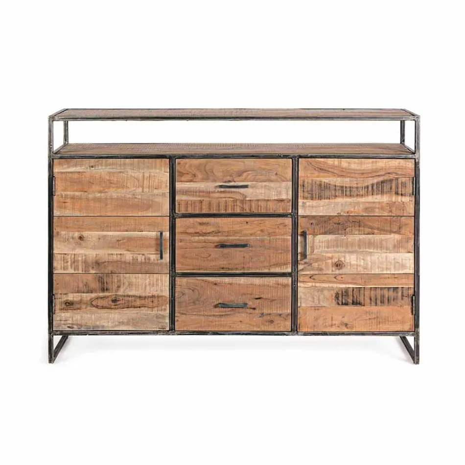 Modernes Sideboard mit Struktur aus Akazienholz und Stahl Homemotion - Posta Viadurini