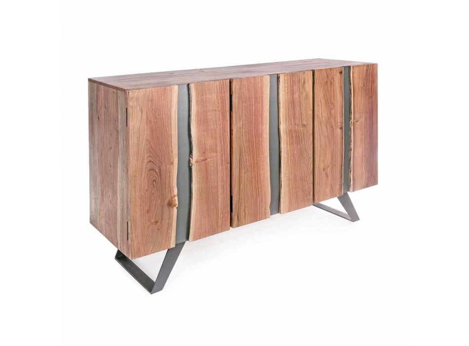 Modernes Sideboard aus Akazienholz mit Metalleinsätzen Homemotion - Sonia Viadurini