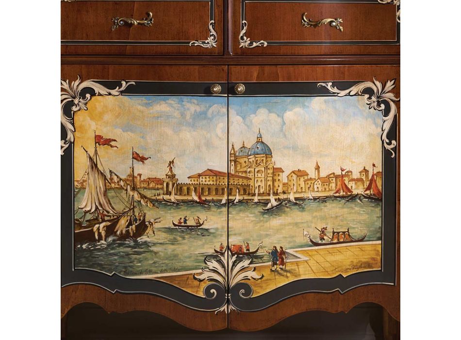 Wohnzimmer-Sideboard aus Holz mit venezianischer Dekoration Made in Italy - Ottaviano Viadurini