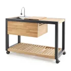 Outdoor-Küche 140x65x93 cm aus massivem Teakholz und Aluminium - Convivial Viadurini