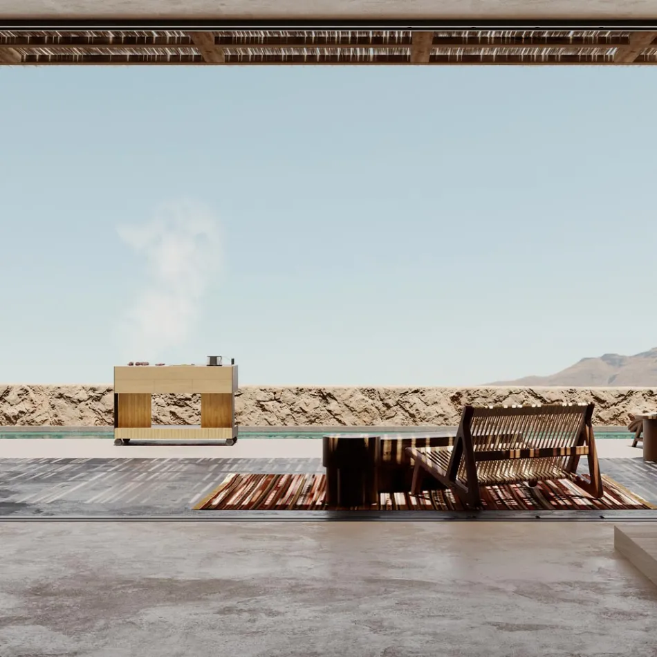 Outdoor-Küche 141x70x93 cm aus massivem Teakholz und Aluminium - Stilosa Viadurini