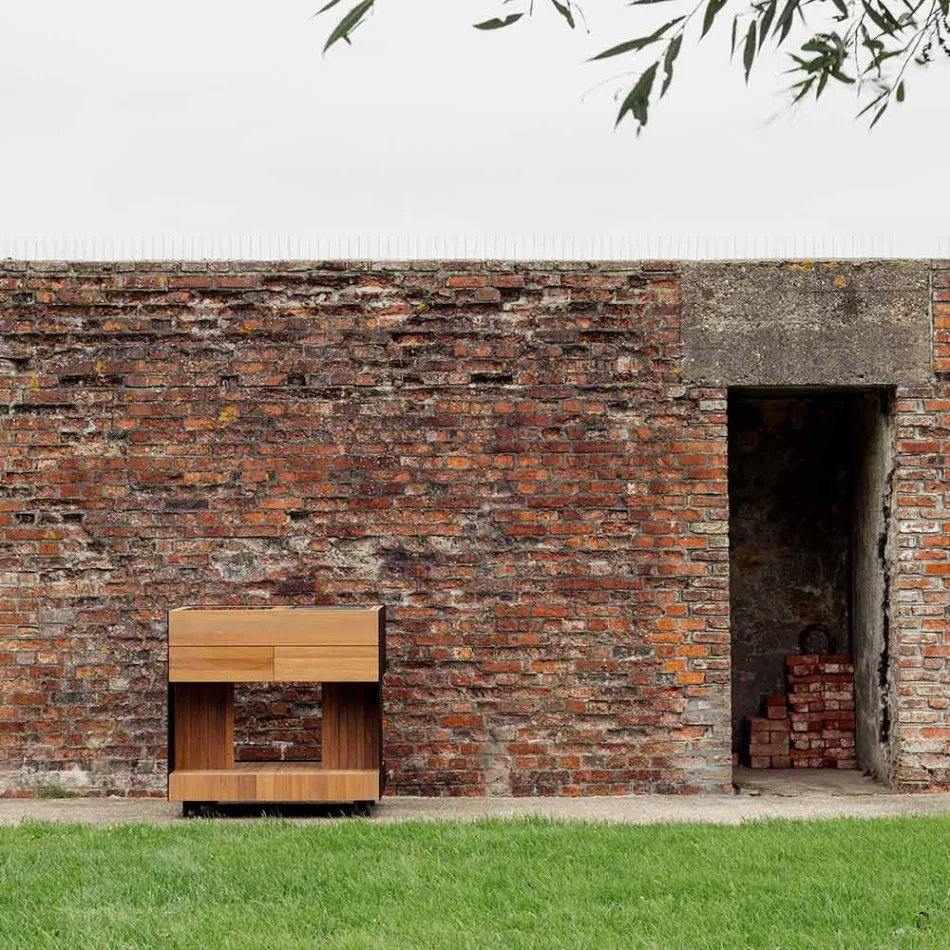 Outdoor-Küche 96x70x93 cm aus massivem Teakholz und Aluminium - Raffiniert Viadurini