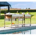 Moderne Gartenküche im Freien auf Holz- und Stahlrädern - Buoncalliope Viadurini