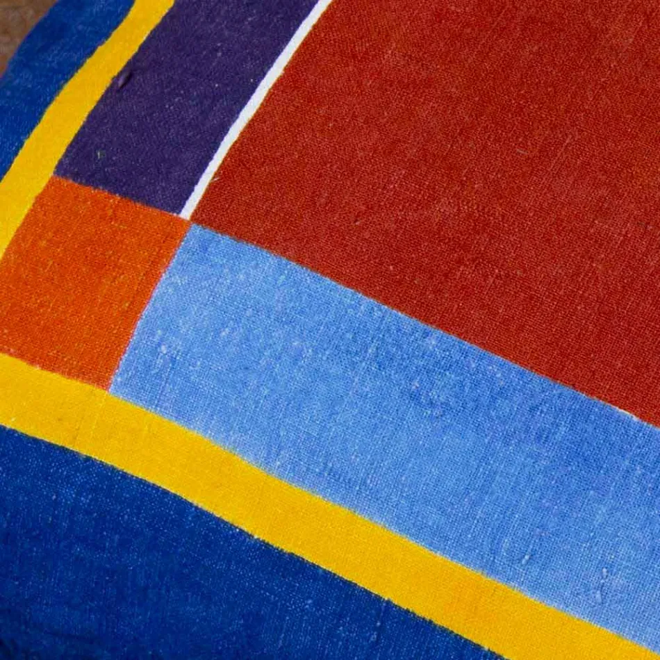 Kissen der italienischen Kunst in Hanf bemalt und handgenäht Unikat - Marken Viadurini