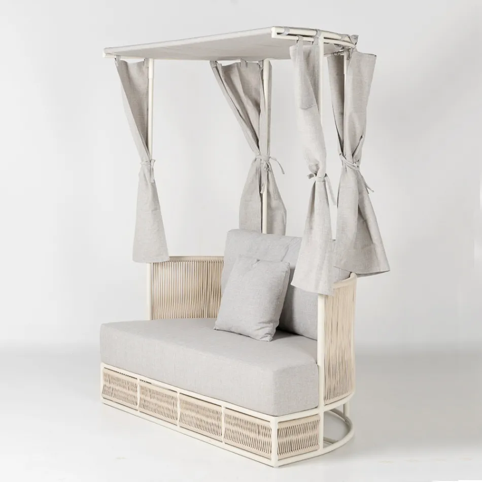 Gartenliege aus Teakholz, Aluminium und Seil mit Kissen - Arcangelo Viadurini