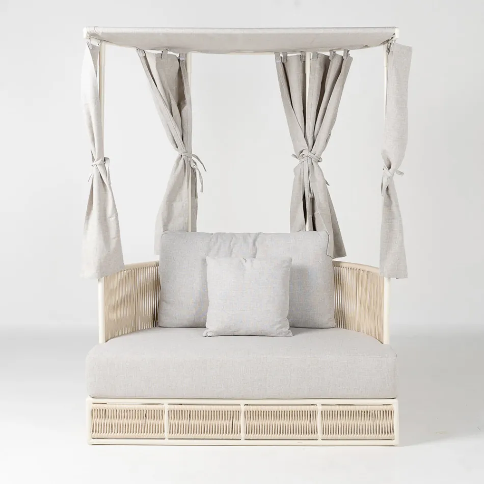 Gartenliege aus Teakholz, Aluminium und Seil mit Kissen - Arcangelo Viadurini