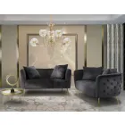 Zweisitzer-Sofa in Designer-Samt, Holz- und Eisenstruktur - Renita Viadurini