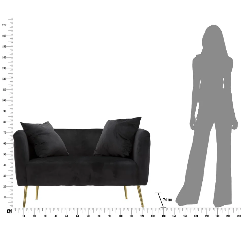 Zweisitzer-Sofa in Designer-Samt, Holz- und Eisenstruktur - Renita Viadurini