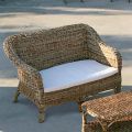 2-Sitzer-Outdoor-Sofa aus natürlichem Bananengeflecht und ecrufarbenem Kissen - Dish