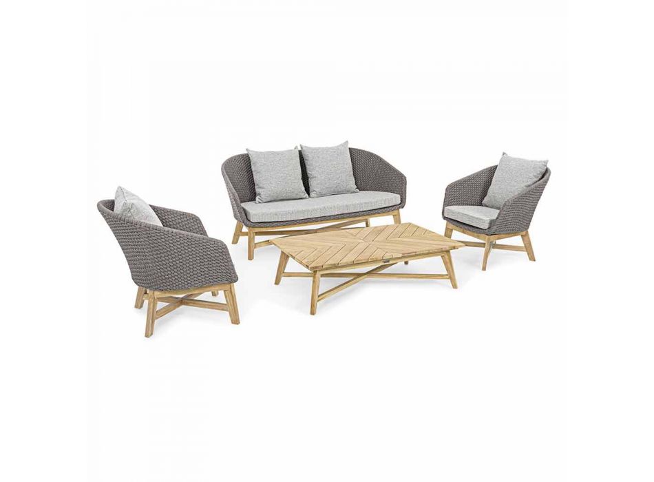 2-Sitzer Outdoor-Sofa aus Stoff mit Teakstruktur, Homemotion - Azeno