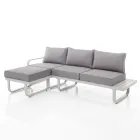 3-Sitzer-Sofa mit Aluminium-Gartenhocker und grauen Kissen – Avoir Viadurini