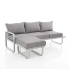3-Sitzer-Sofa mit Aluminium-Gartenhocker und grauen Kissen – Avoir Viadurini