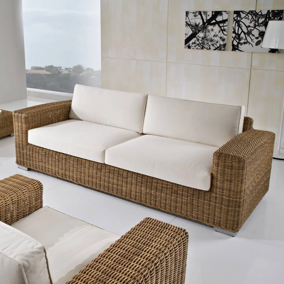 3-Sitzer Gartensofa aus handgewebtem Polyrattan - Yoko Viadurini