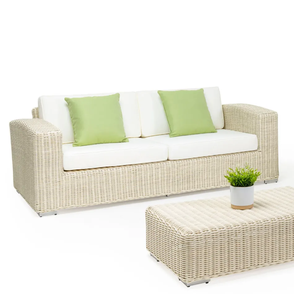 3-Sitzer Gartensofa aus handgewebtem Polyrattan - Yoko Viadurini