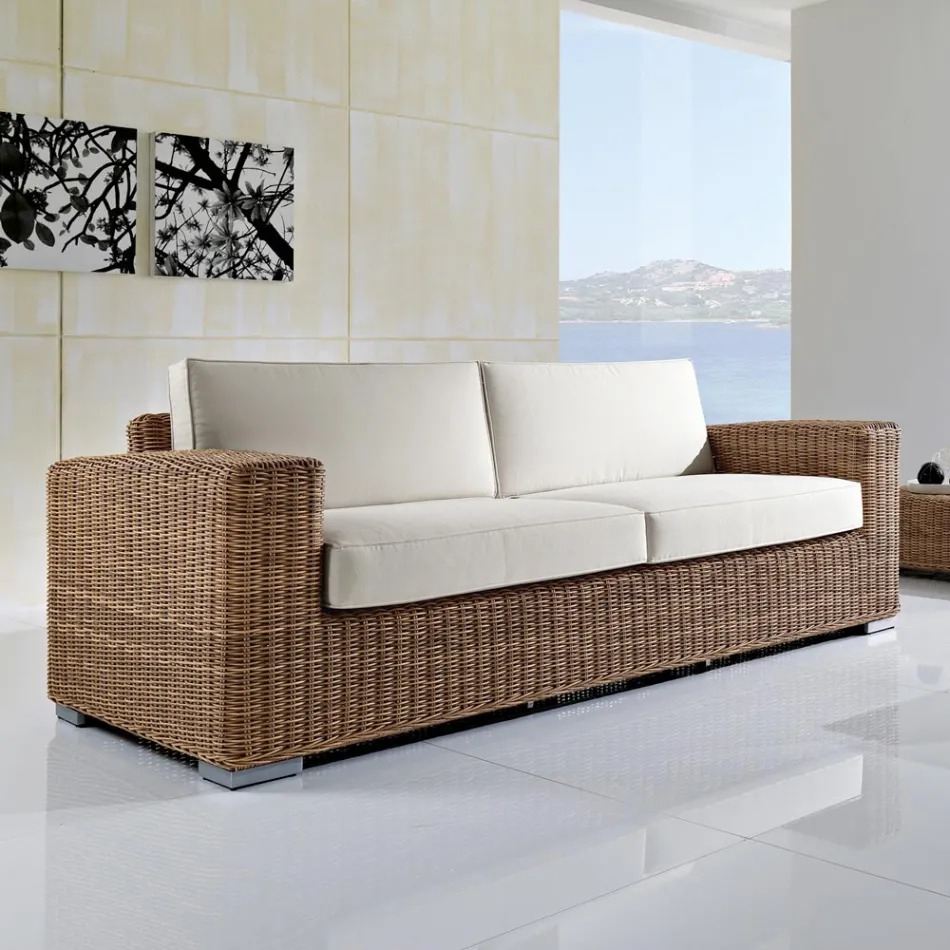 3-Sitzer Gartensofa aus handgewebtem Polyrattan - Yoko Viadurini