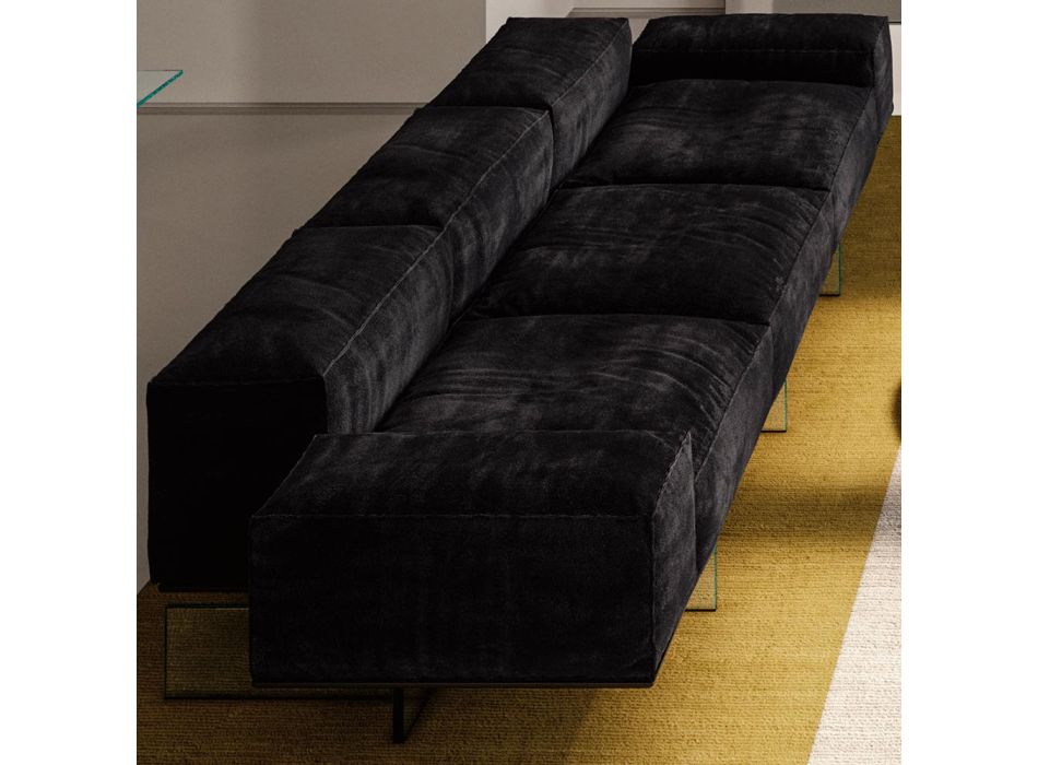 3-Sitzer-Sofa aus extraklarem Glas und Stoffsitz, hergestellt in Italien – Rory Viadurini