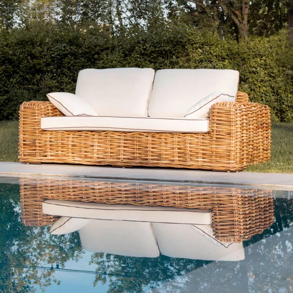 3-Sitzer oder Maxi-Gartensofa aus natürlichem Rattan mit Kissen - Keira Viadurini