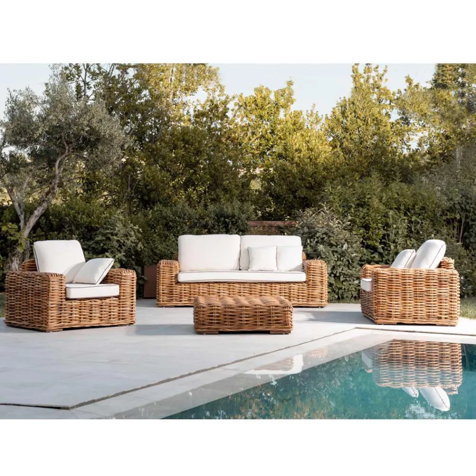 3-Sitzer oder Maxi-Gartensofa aus natürlichem Rattan mit Kissen - Keira Viadurini