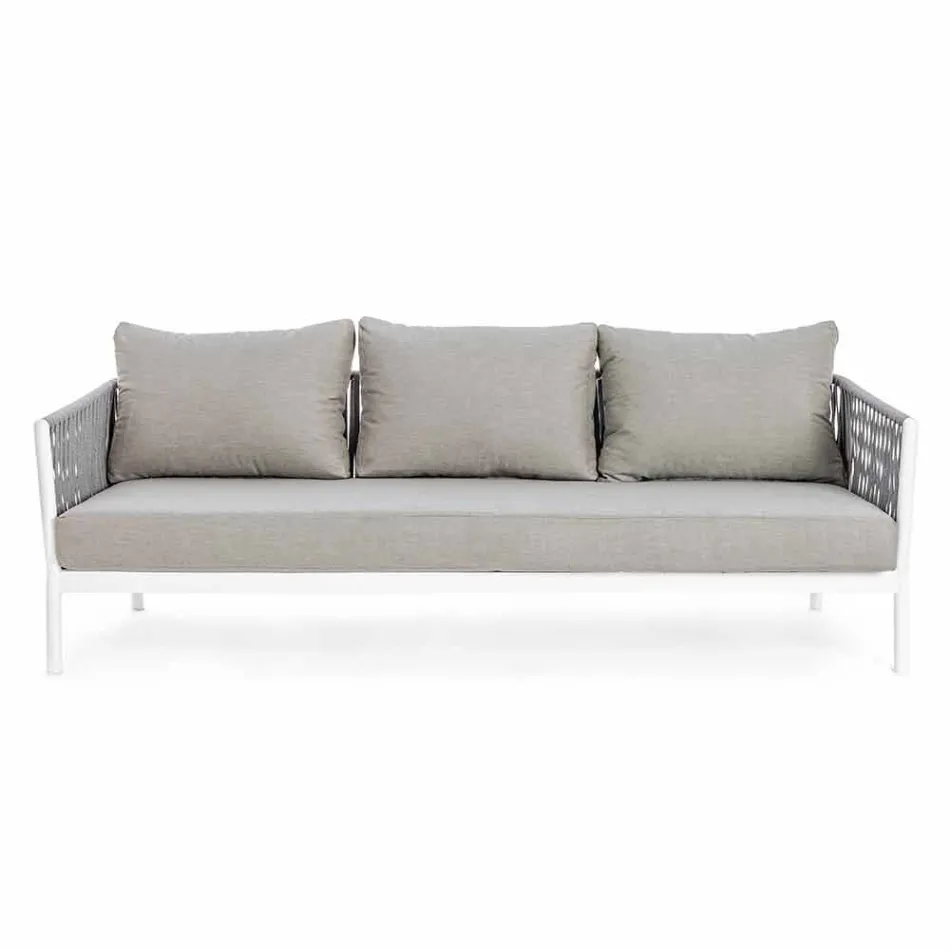 Homemotion - Rubio 3-Sitzer Design Outdoor-Sofa in Weiß und Grau Viadurini