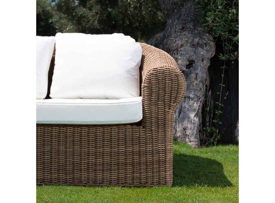 3-Sitzer-Sofa im Freien aus synthetischem Rattan und weißem oder Ecru-Stoff - Yves Viadurini