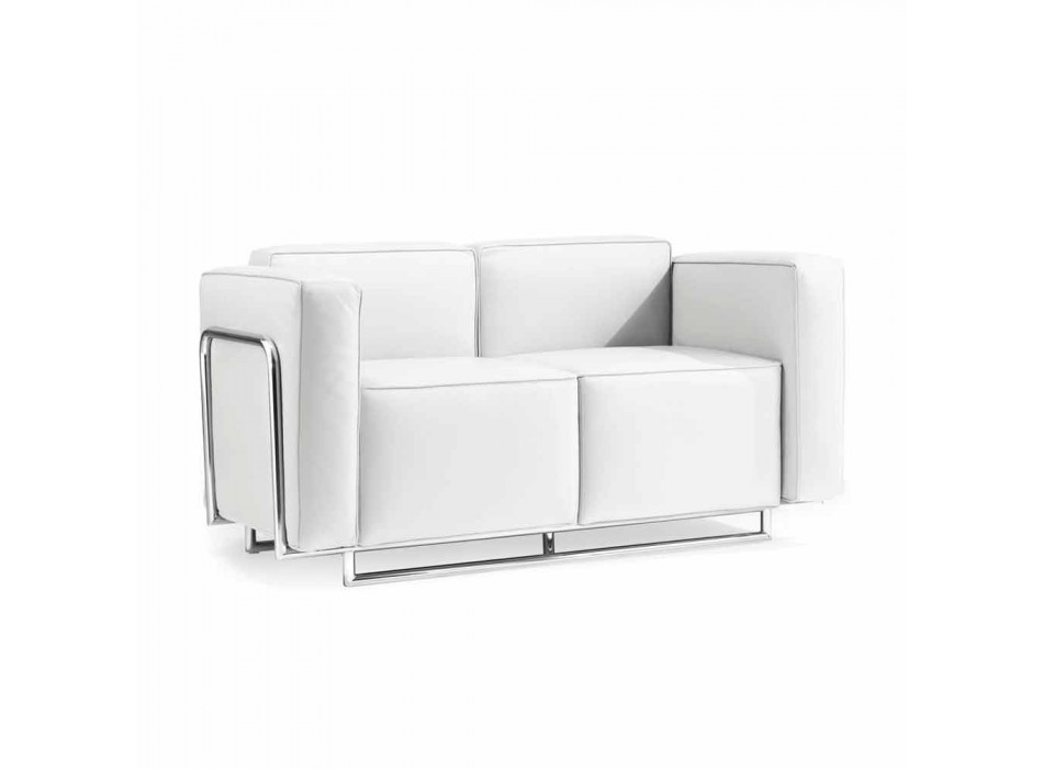 Sofa mit zwei modernen Orten in weißem Kunstleder und Chromteile Bugle Viadurini