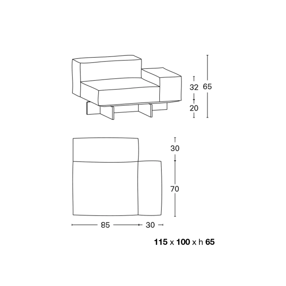 Linkes Ecksofa mit extraklarem Glassockel, hergestellt in Italien – Rory Viadurini