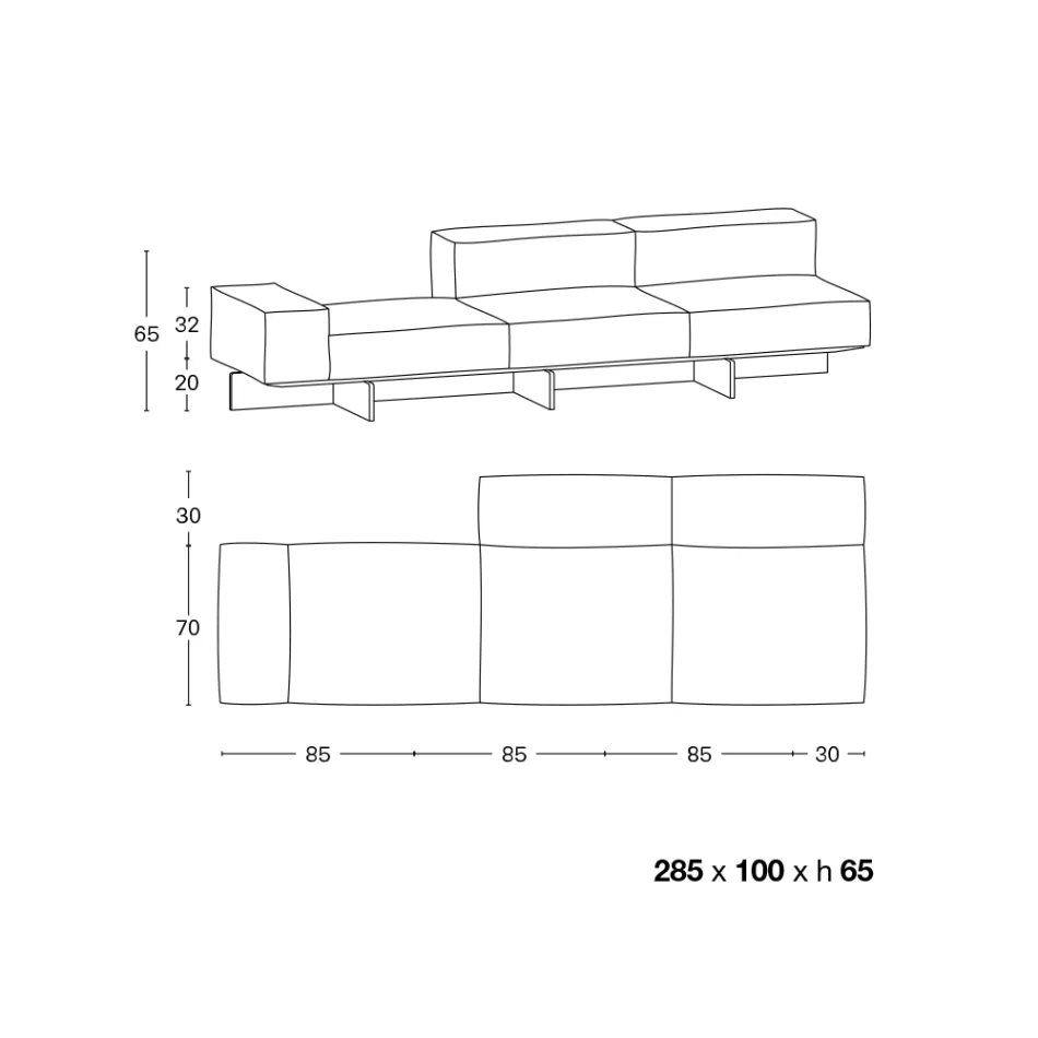 Sofa mit extraklarem Glassockel und Stoffsitz, hergestellt in Italien – Rory Viadurini