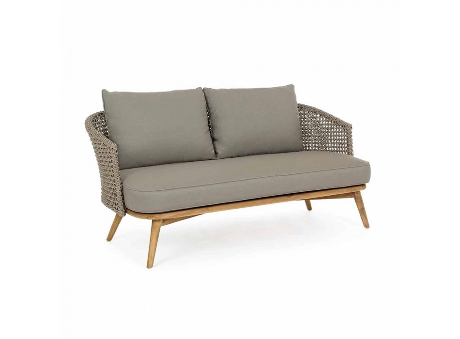 Outdoor-Sofa 2 oder 3 Sitzplätze aus Holz und taubengrauem Homemotion-Stoff - Luana Viadurini