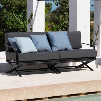 3-Sitzer-Sofa im Freien aus Naturholz oder schwarzem und luxuriösem Stoff - Suzana