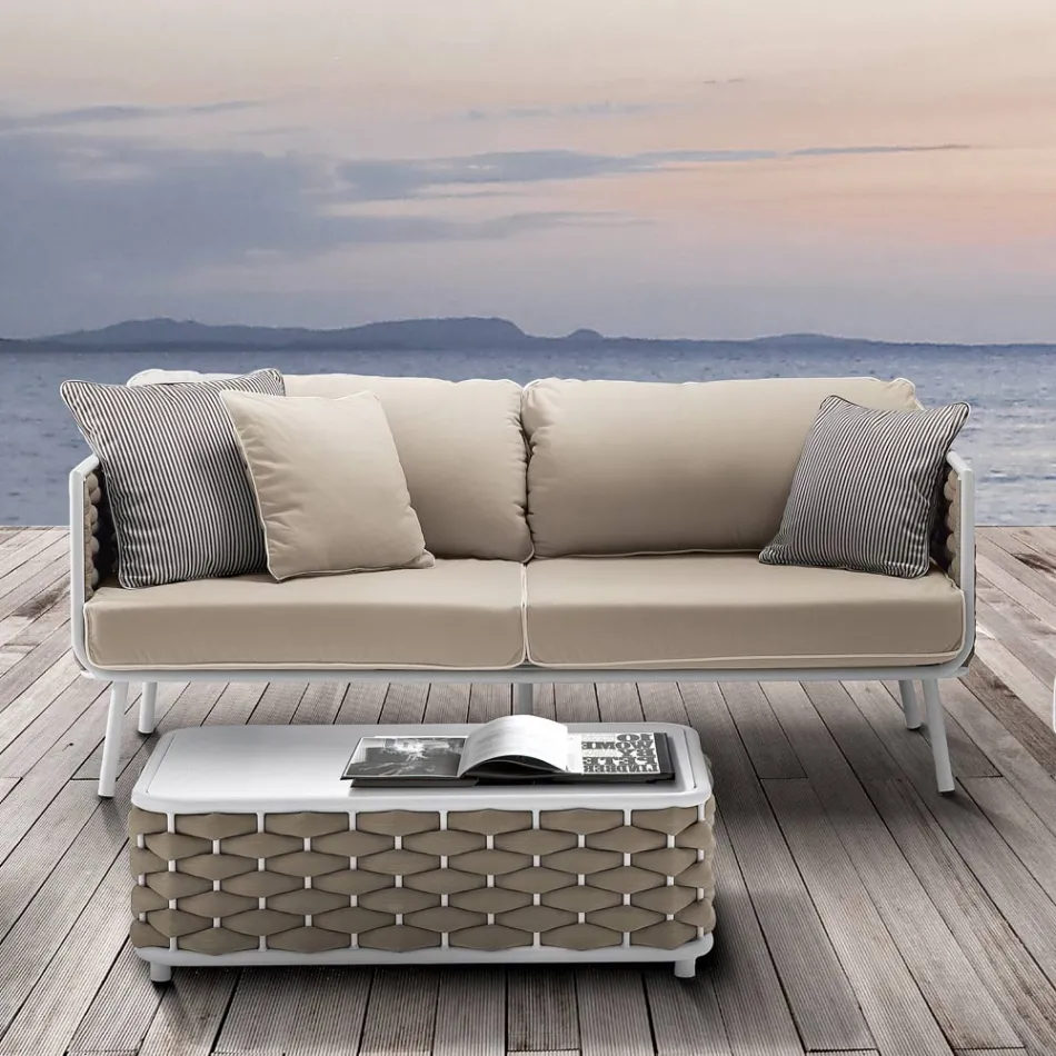 Outdoor-Sofa aus Aluminium und handgewebtem Stoff - Reda Viadurini