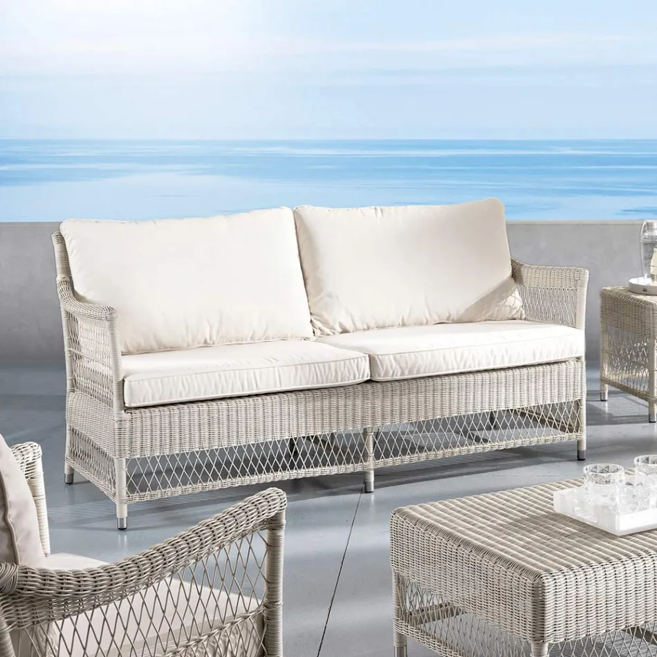 Outdoor-Sofa aus handgewebtem Polyrattan - Gigi Viadurini