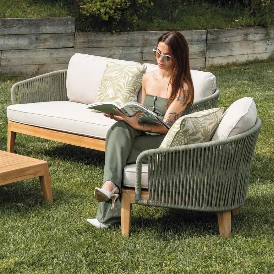 Outdoor-Sofa aus Teakholz und Polyethylengewebe - Jhon Viadurini