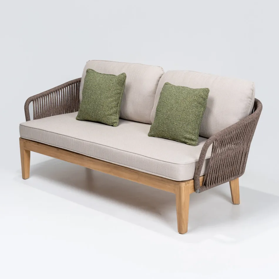 Outdoor-Sofa aus Teakholz und Polyethylengeflecht - Jhon Viadurini