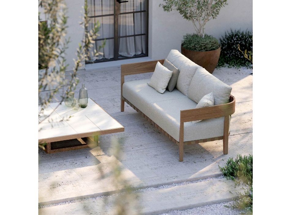 Gartensofa aus Iroko-Holz und Stoff Made in Italy - Briga Viadurini