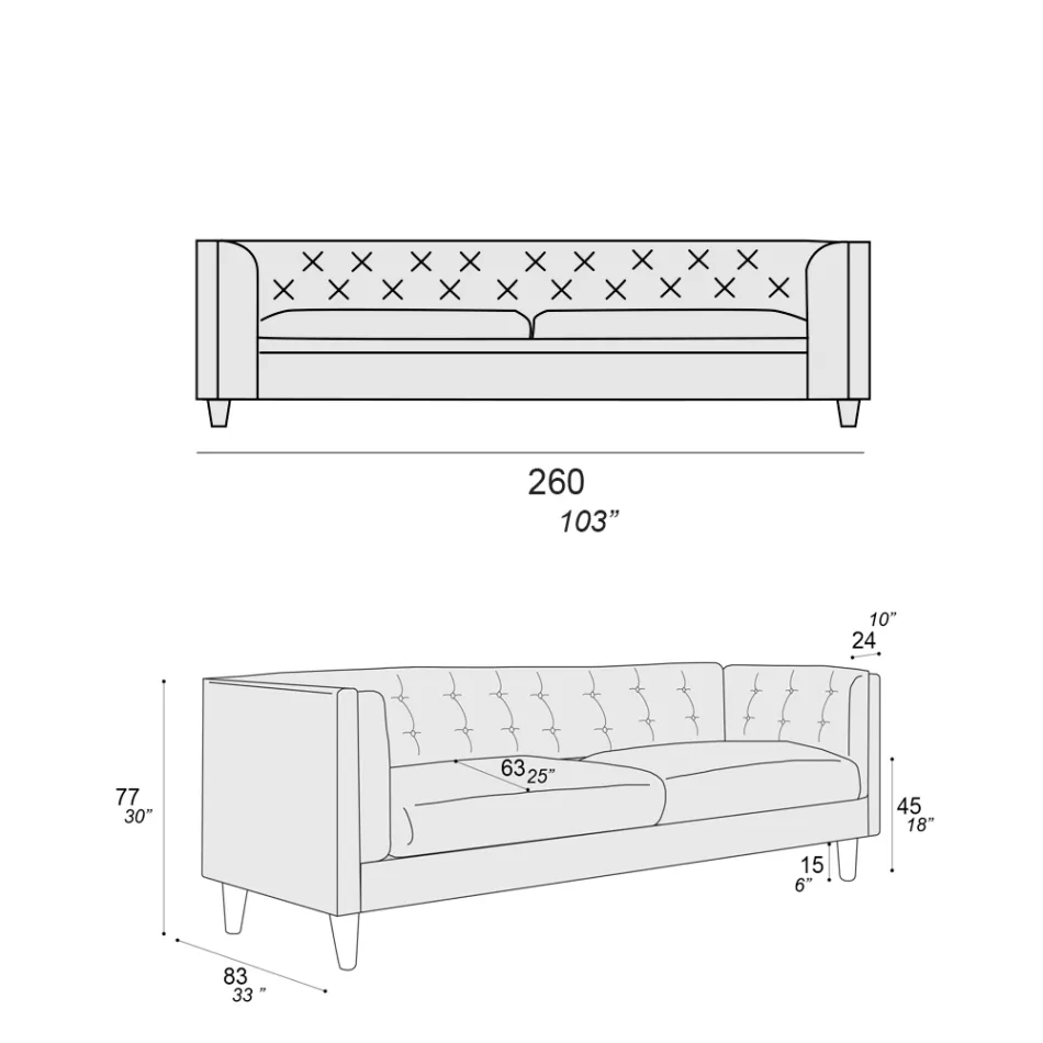 Wohnzimmersofa mit Holzstruktur und Füßen Made in Italy - Comico Viadurini