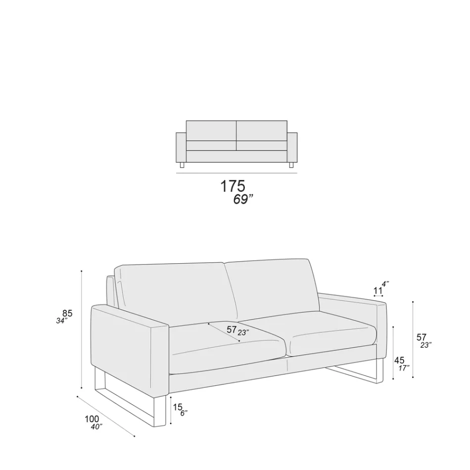 Wohnzimmersofa mit Kufenfüßen aus verchromtem Metall - Exklusiv Viadurini