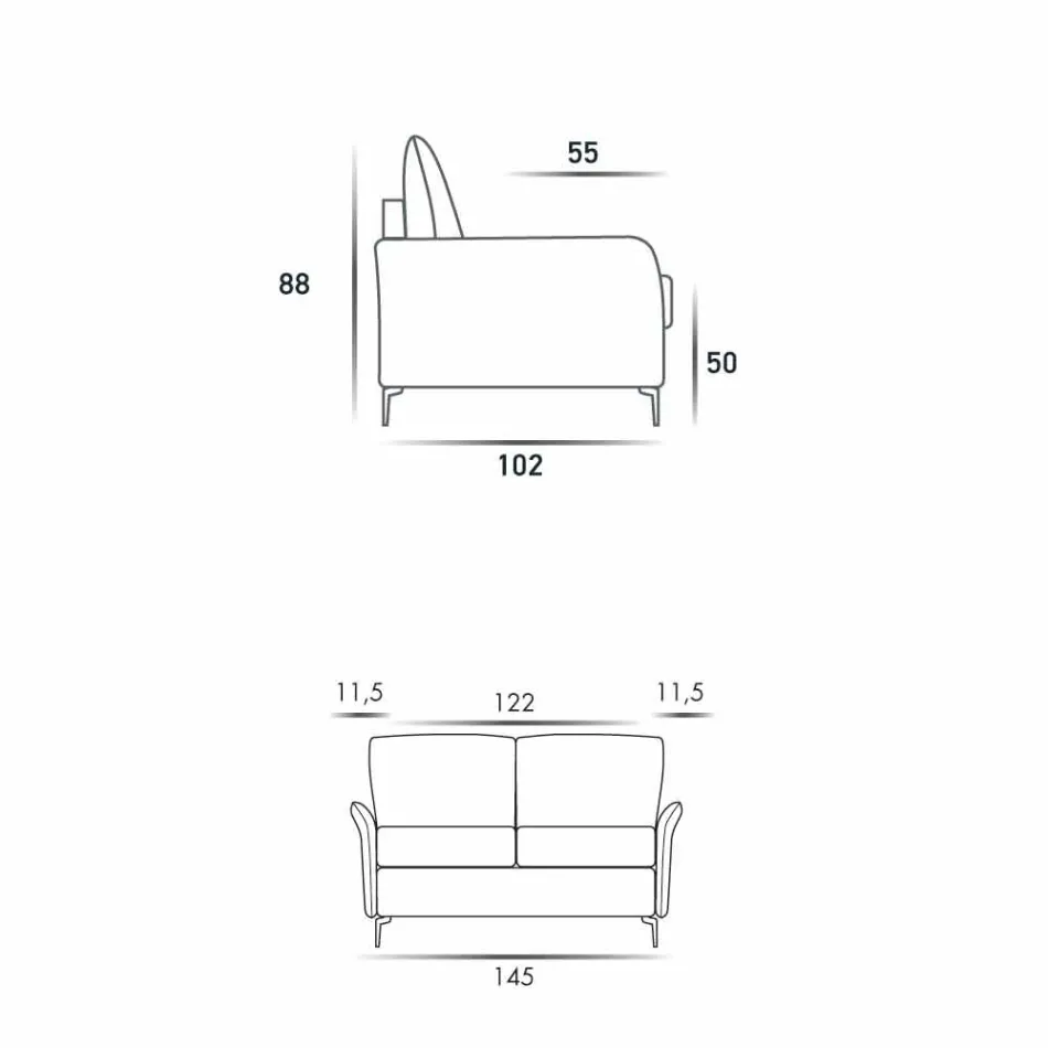 Zwei Sitzer-Sofa modernes Design L.145 cm Kunstleder / Stoff Erica Viadurini