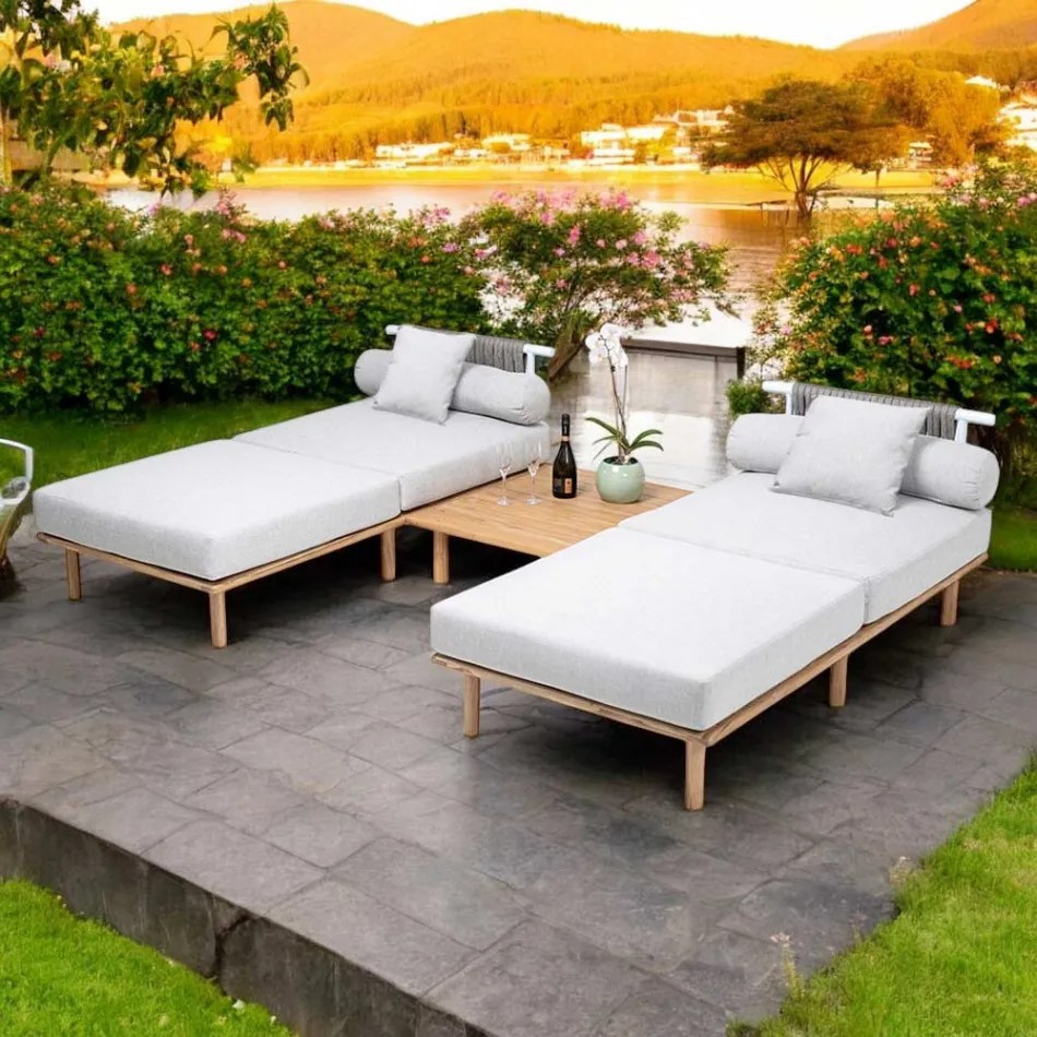 Modulares Gartensofa mit 2 Seilrückenlehnen - Bellatrix Viadurini