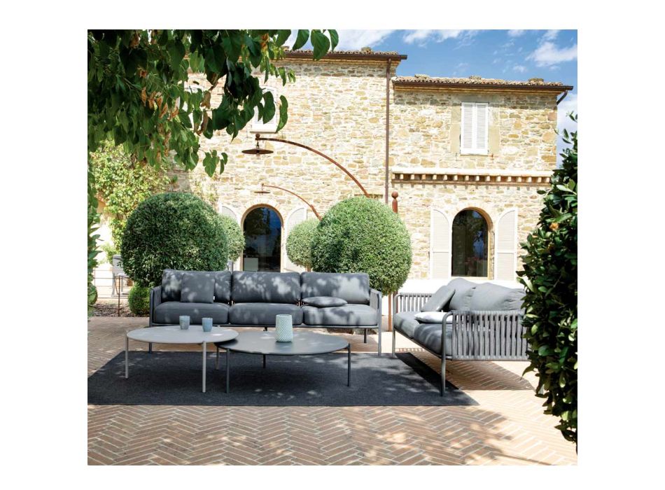 Outdoor-Sofa aus Stahl und Seil in verschiedenen Größen mit Kissen Made in Italy - Helga Viadurini