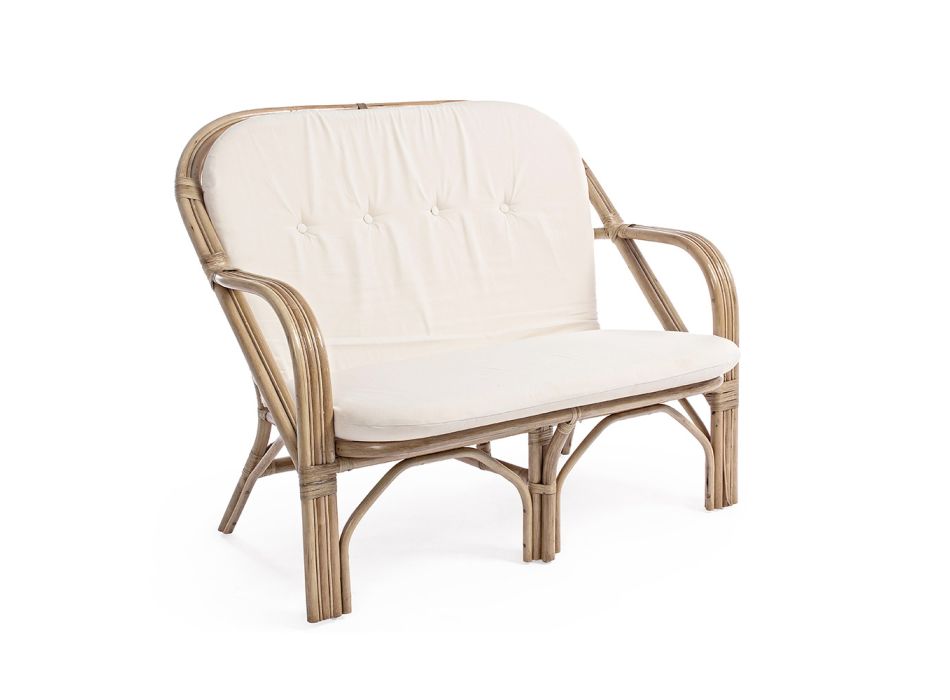 2-Sitzer-Outdoor-Sofa für den Garten in Rattan White Cushions - Maurizia