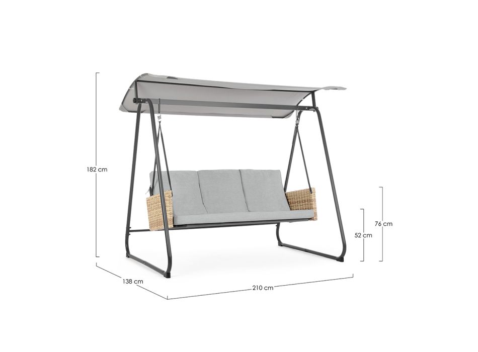 3-Sitzer-Außenschaukel aus Stahl und Polyrattan-Armlehnen – Settle Viadurini
