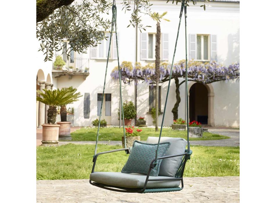 Gartenschaukel mit Sitz und Rückenlehne aus nautischem Seil, hergestellt in Italien – Lisafilo Viadurini