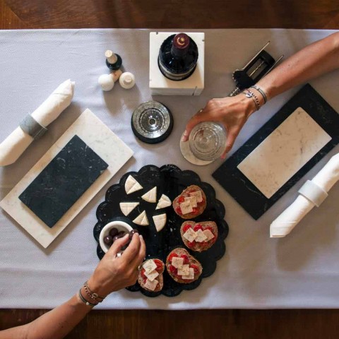 Untersetzer aus weißem und grauem Marmor mit Kork Made in Italy