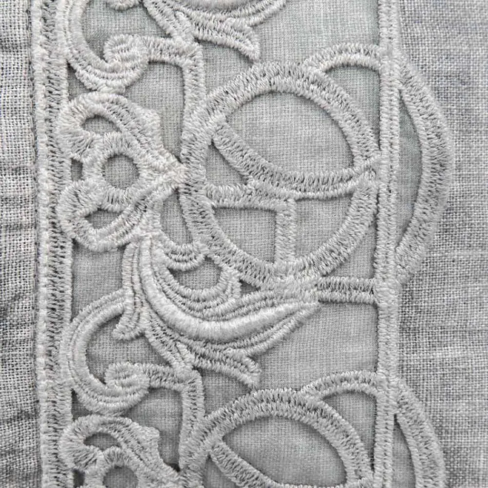 Italienischer luxuriöser Sinergia-Spitzen-Bettkissenbezug aus grauem Leinen – Stego Viadurini